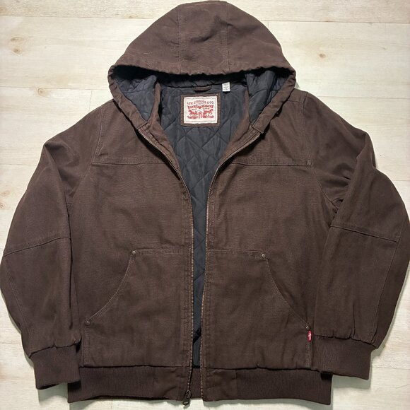 Levis Strauss Other - Levi's Strauss Men's Workwear Coffee-Brown Canvas Hoody Bomber Jacket Size Large